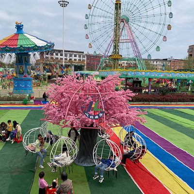 景区公园无动力乐园设备：樱花树秋千