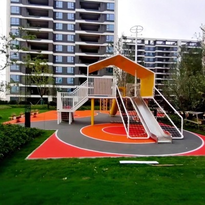 地产游乐设备304不锈钢儿童滑滑梯 大型非标无动力游乐设施户外爬网组攀合滑梯